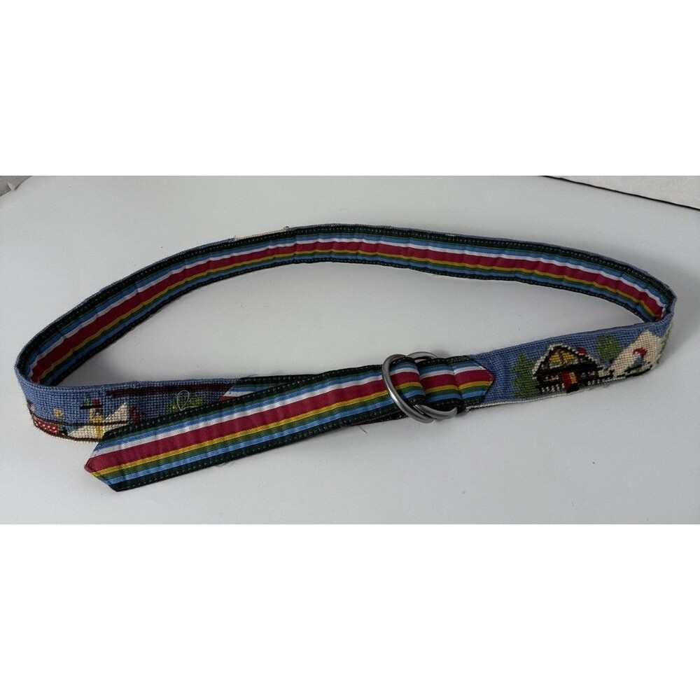 Vtg  LL Bean Needlepoint Belt Alpine Apres Ski CabinCore Women D Ring M